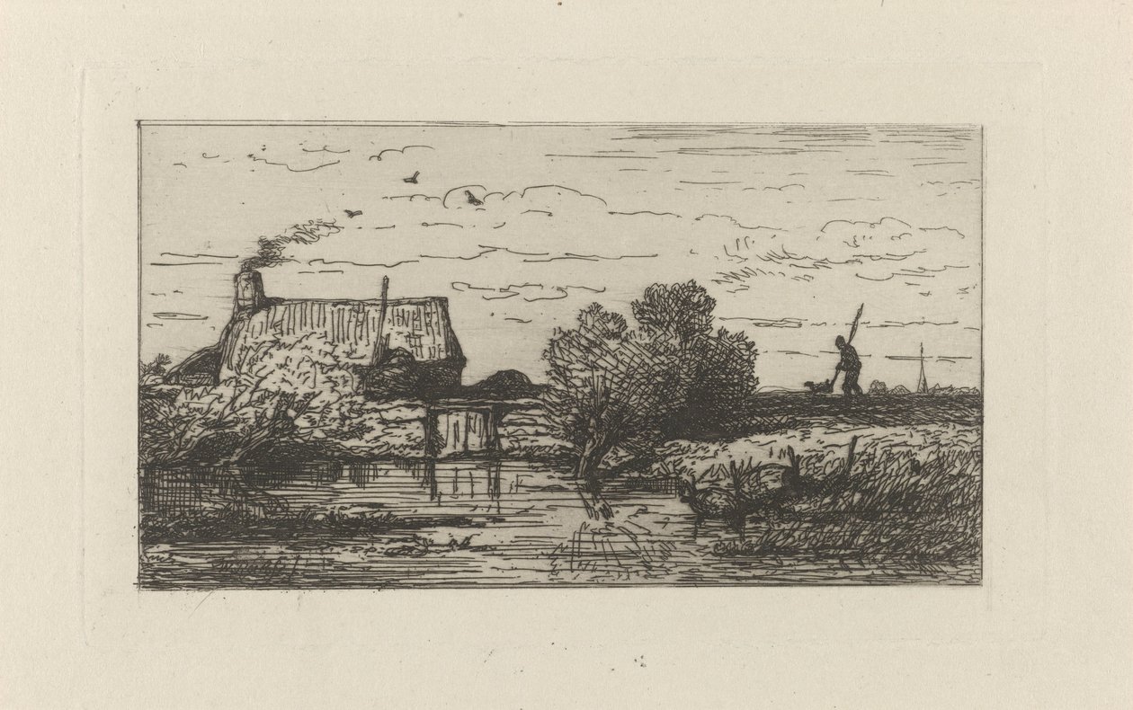 View of a Farm by the Water by Willem Roelofs (I)