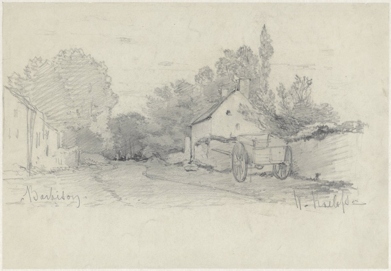 View of a Street with a Cart in Barbizon by Willem Roelofs (I)