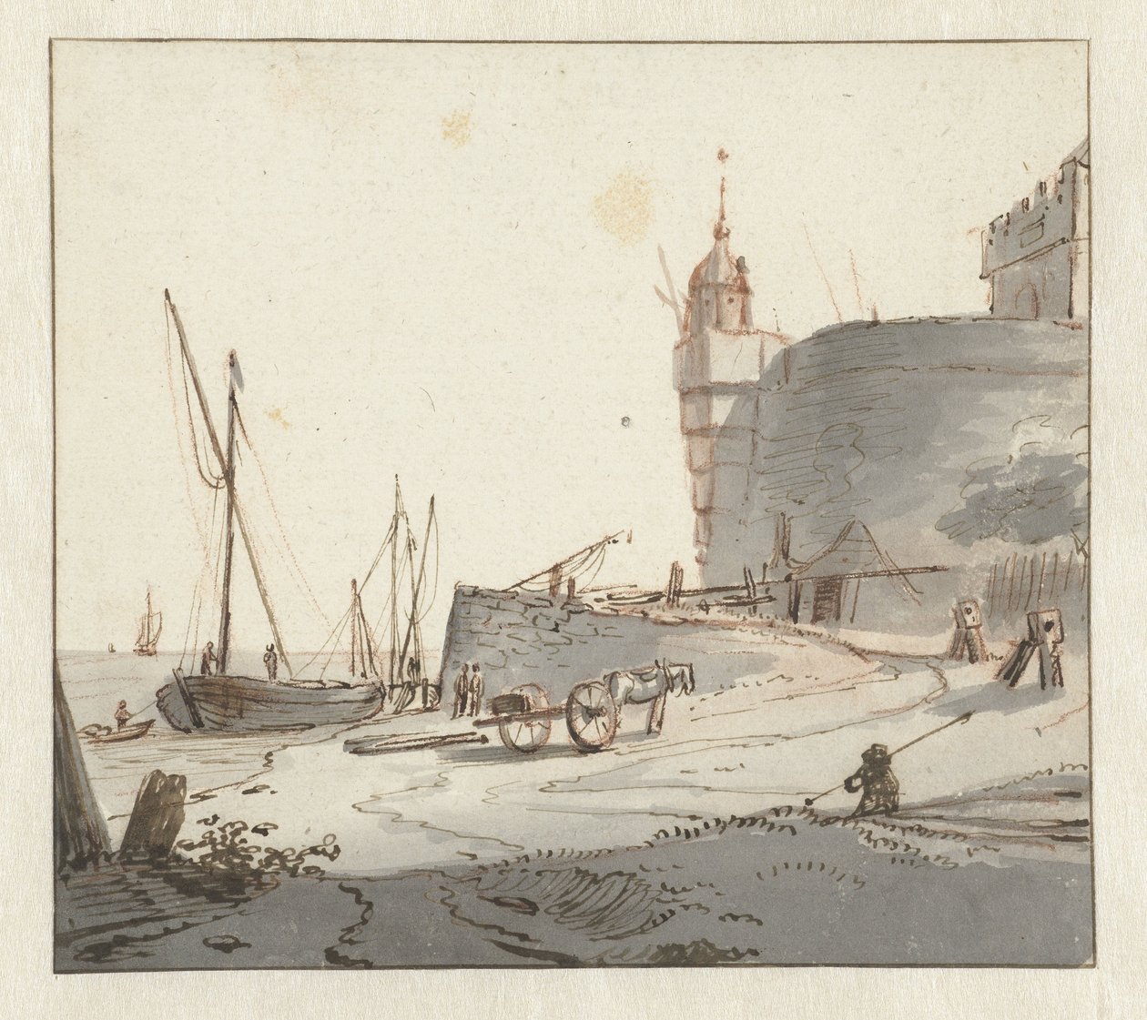 View of a Harbor by a City Wall by Willem Schellinks