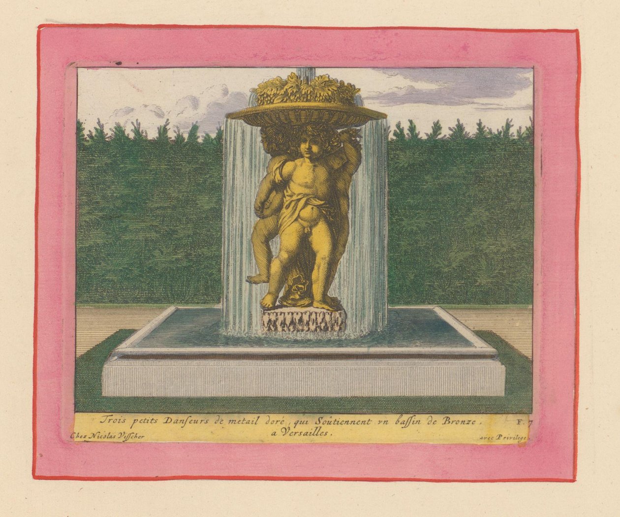 Fountain with a Statue of Three Dancing Putti Holding a Bowl Above Their Heads by Willem Swidde