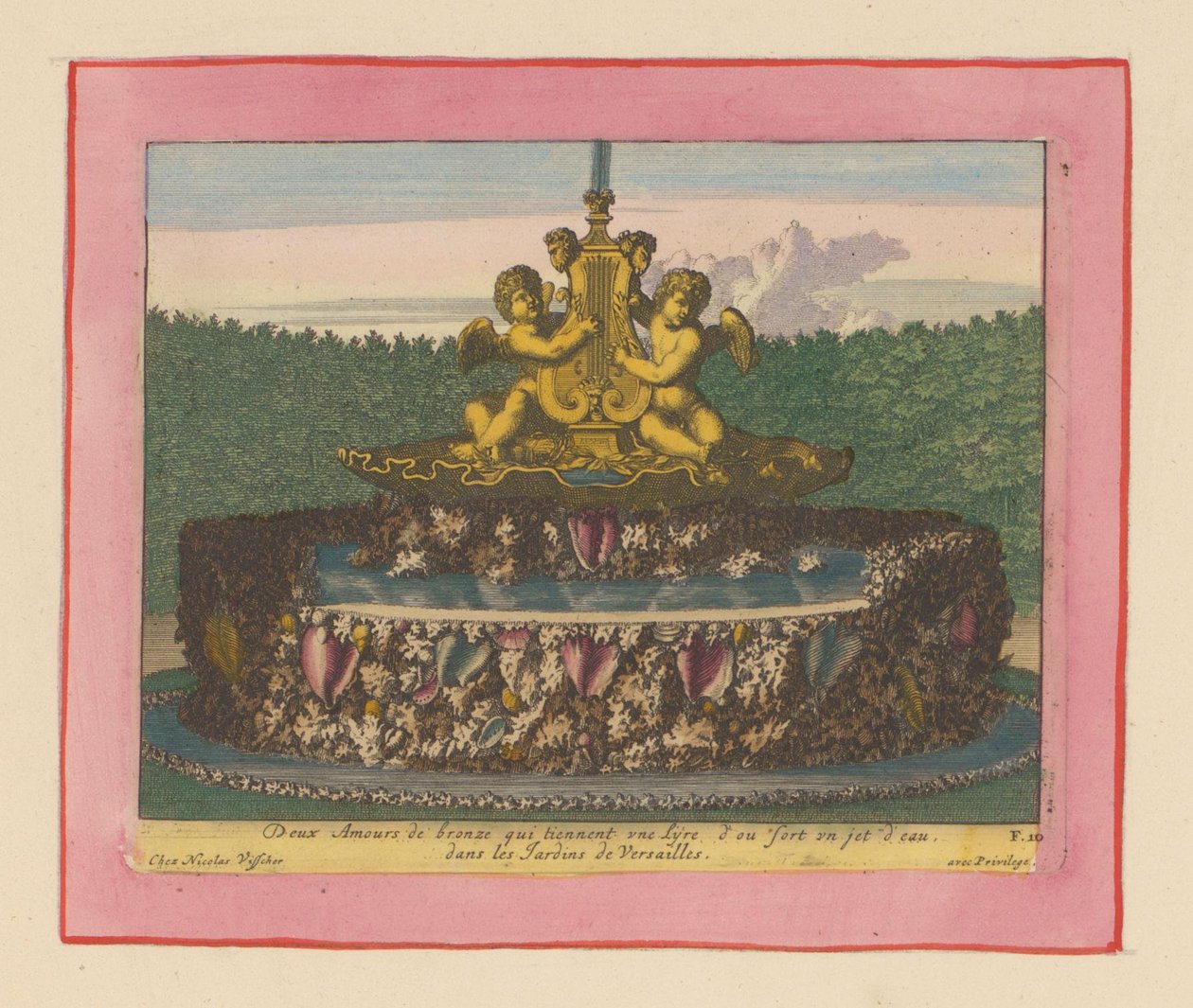 Fountain with a Statue of Two Winged Putti Carrying a Lyre by Willem Swidde