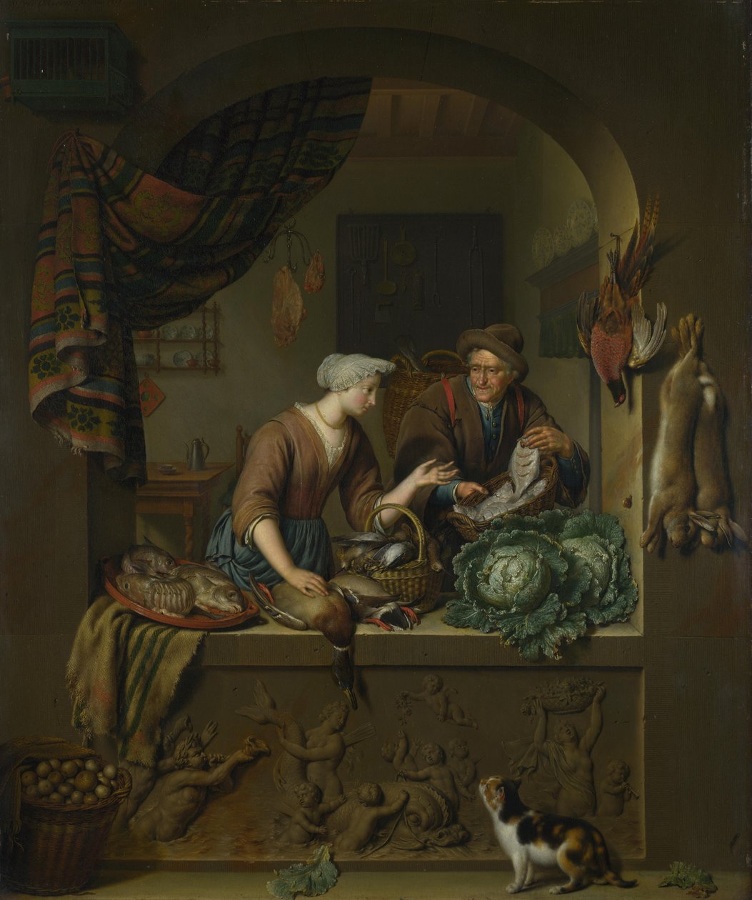 A Woman and a Fish-Pedlar in a Kitchen by Willem Van Mieris