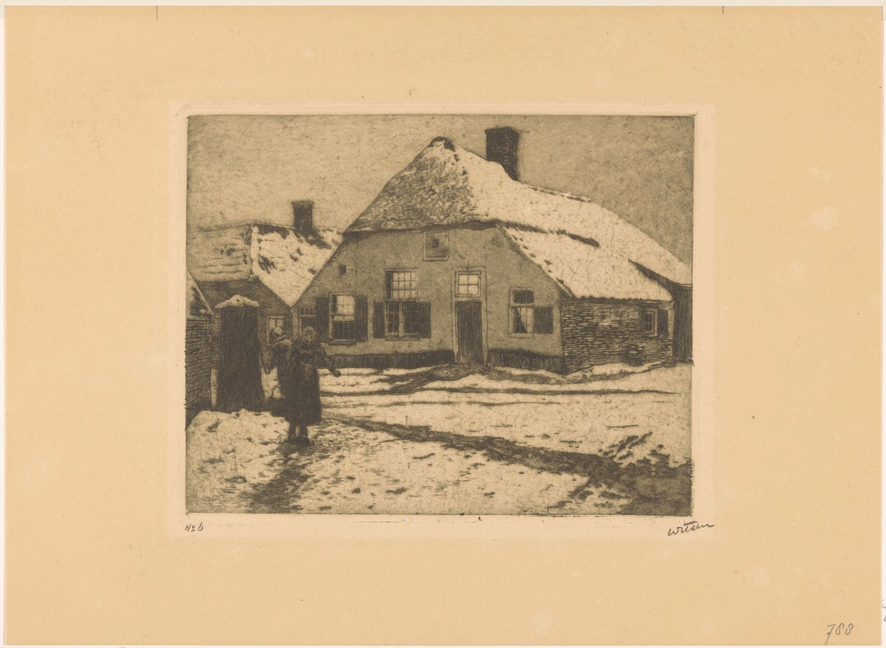 Snow-Covered Houses on a Road in Ede by Willem Witsen (signed by artist)
