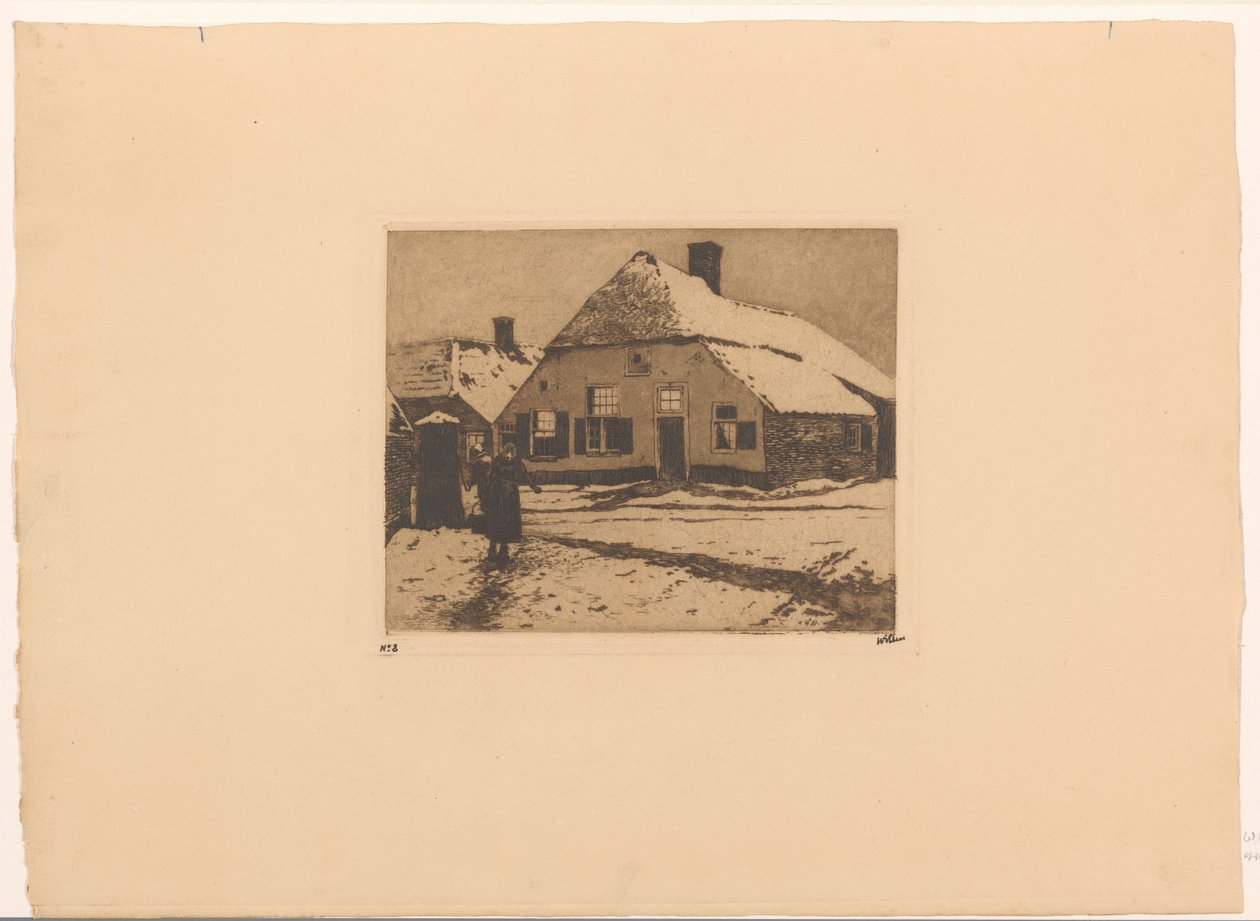 Snow-Covered Houses on a Road in Ede by Willem Witsen (signed by artist)