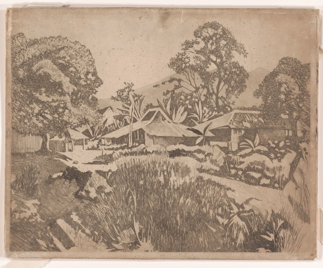 Houses in the Kampong with the Salak and Gedeh Volcanoes in the Background, Buitenzorg by Willem Arnoldus Witsen