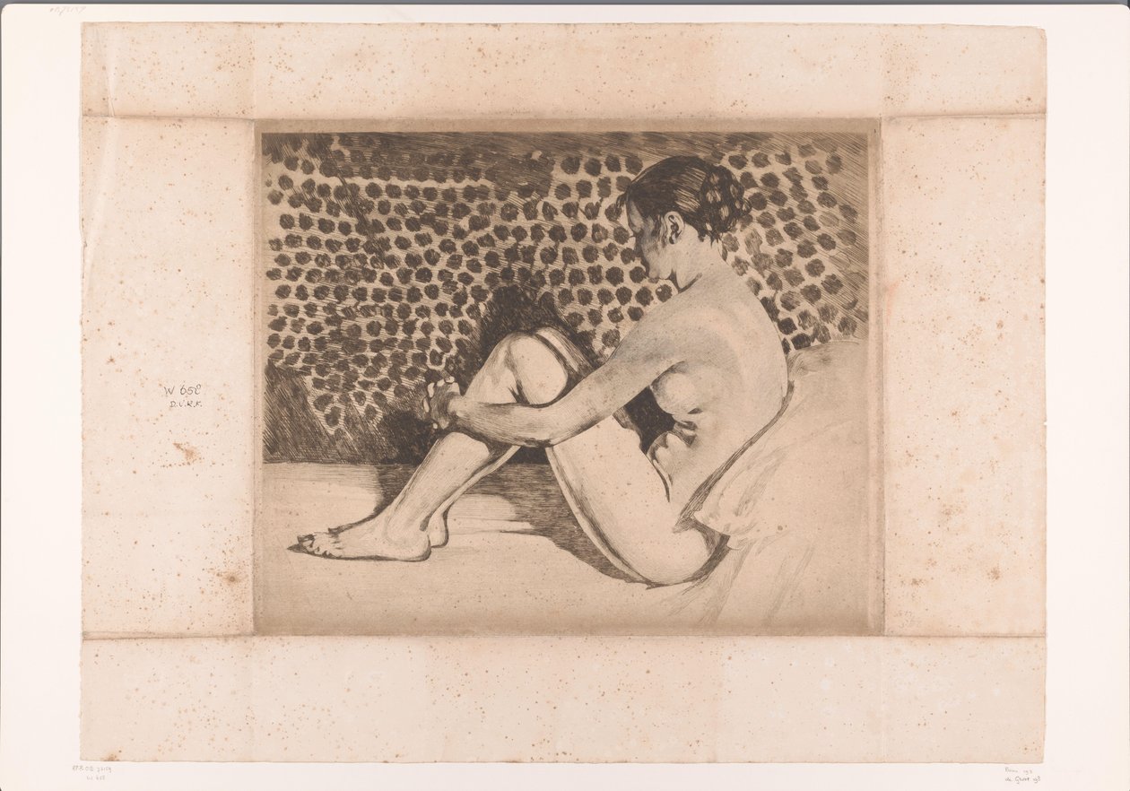 Nude, Sitting on a Divan with Knees Drawn Up by Willem Arnoldus Witsen