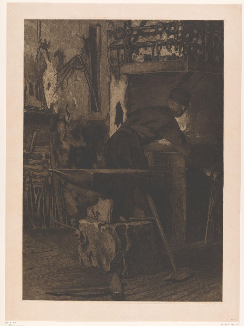 Blacksmith at the Fire in a Smithy in Wijk bij Duurstede by Willem Arnoldus Witsen