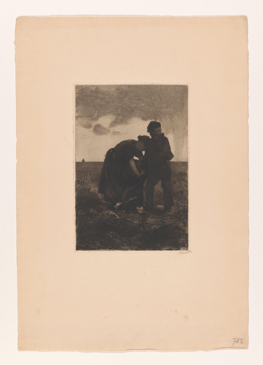 Woman and Boy in Clogs with a Burlap Sack in the Field by Willem Arnoldus Witsen