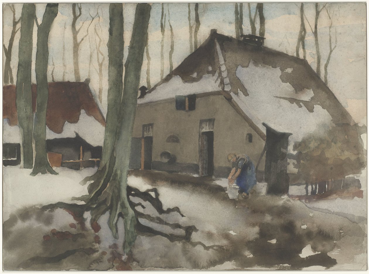 Woman in Front of a House in a Snowy Forest by Willem Arnoldus Witsen