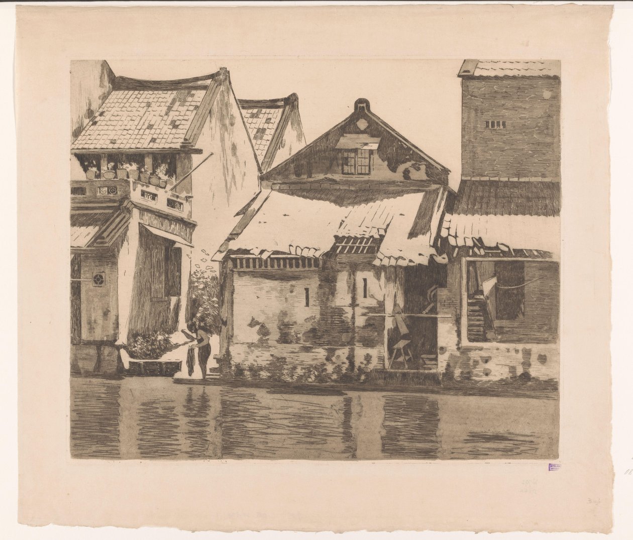Houses along a River in Batavia with a Woman Washing Clothes by Willem Arnoldus Witsen