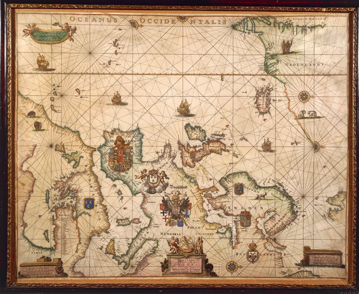 European Coast, Map on Parchment by Willem and Joan Blaeu by Willem and Joan  Blaeu