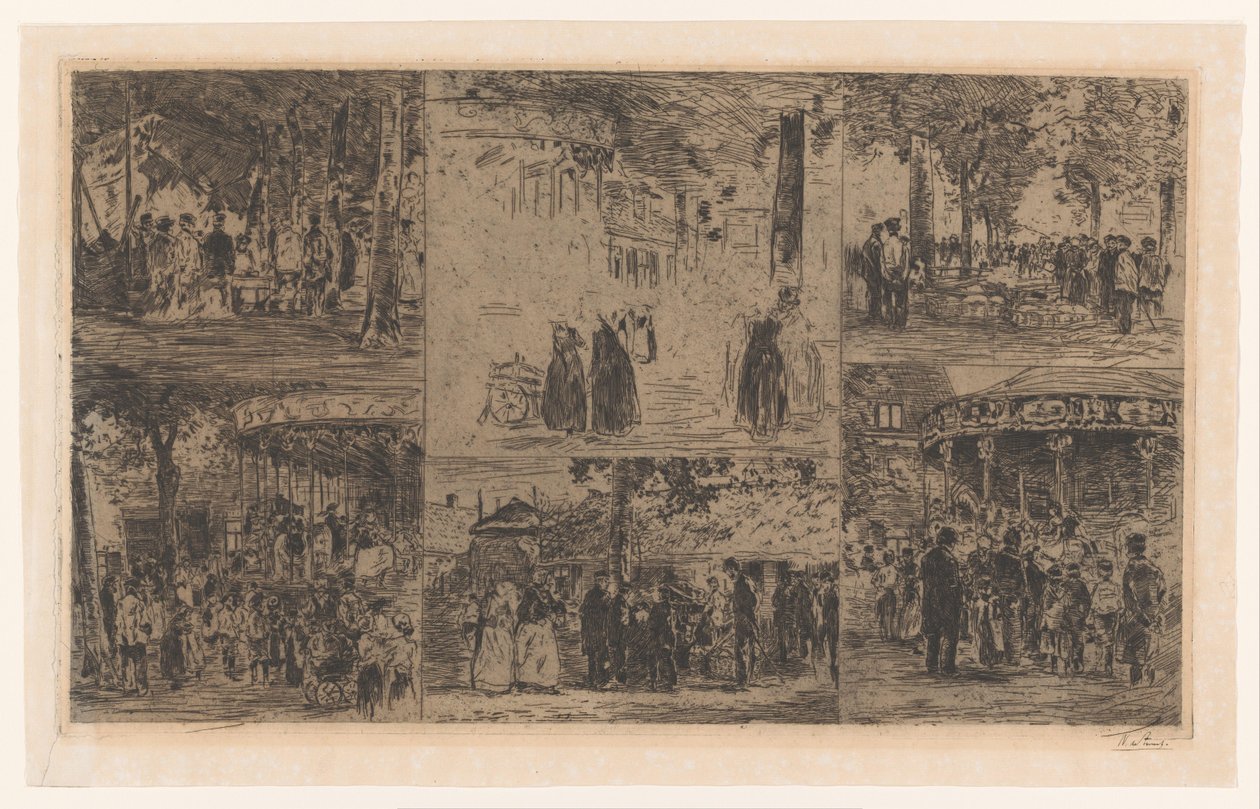 Six Sketches of a Market Day and a Village Fair by Willem de Zwart (signed by artist)