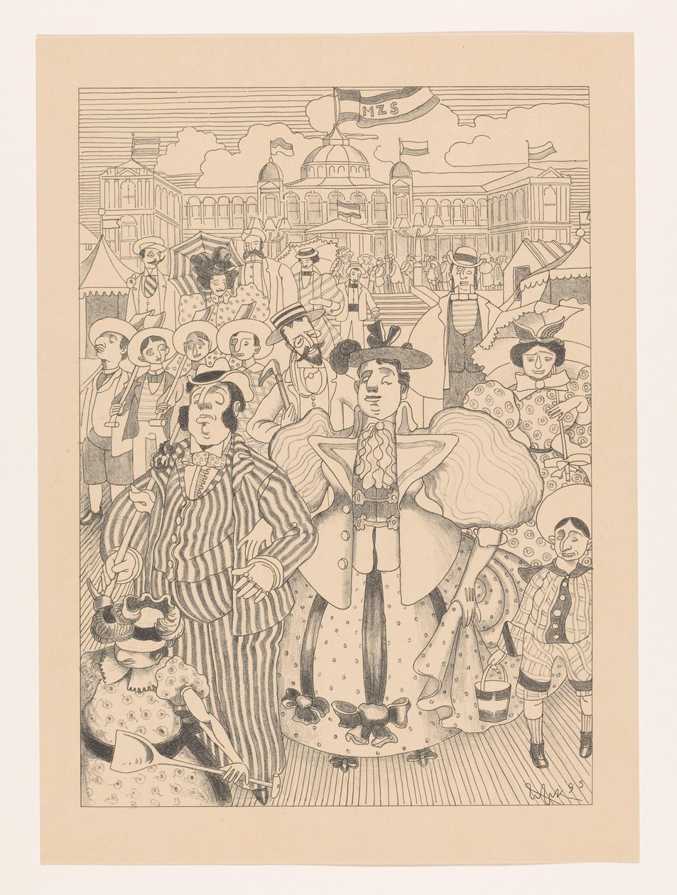 Caricatured Jewish Bathers on the Beach of Scheveningen by Willem van Konijnenburg
