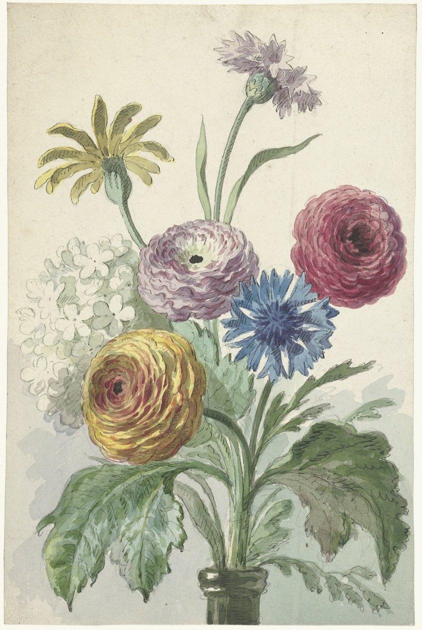 Bouquet of Flowers in the Neck of a Green Vase by Willem van Leen