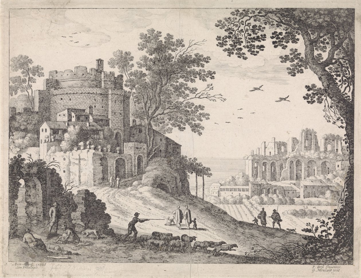 Buildings along a Road (Italian Landscapes series) by Willem van Nieulandt (II)