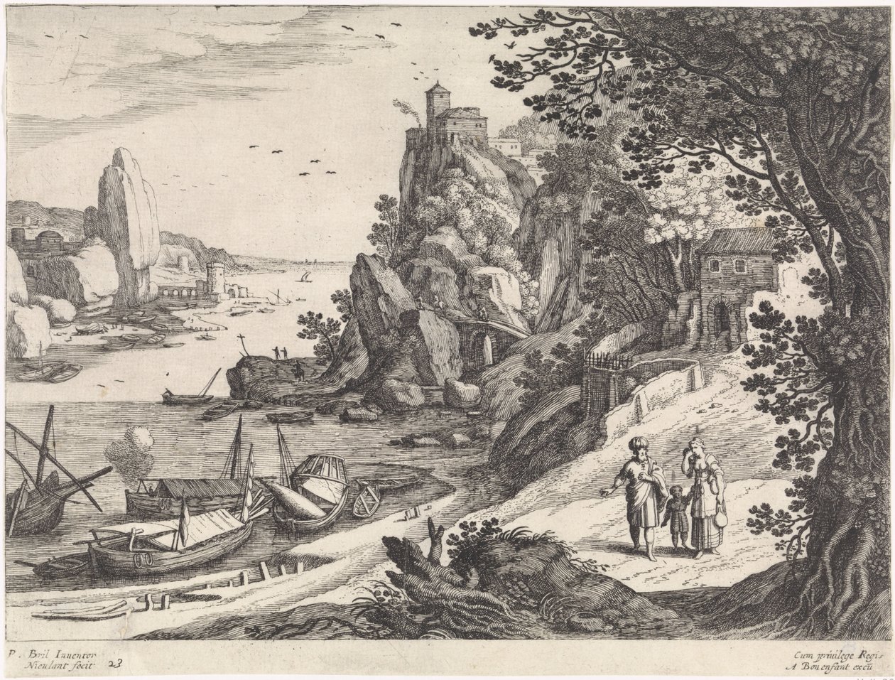Landscape with the Expulsion of Hagar and Ishmael Italian Landscapes (series title) by Willem van Nieulandt (II)