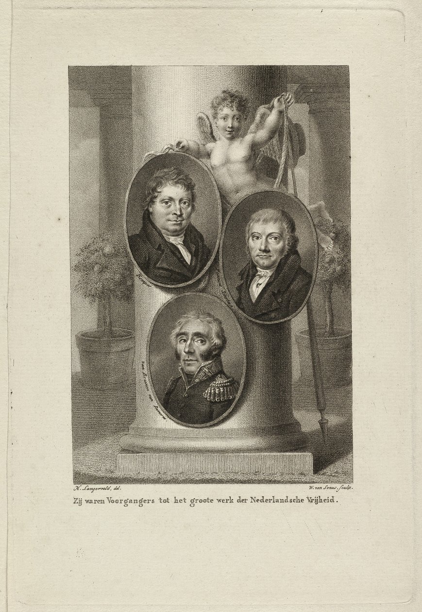 Memorial with Portraits of Joan Melchior Kemper, Cornelis Anthony Fannius Scholten, Gijsbert Carel Rutger Reinier van Brienen van Ramerus by Willem van Senus