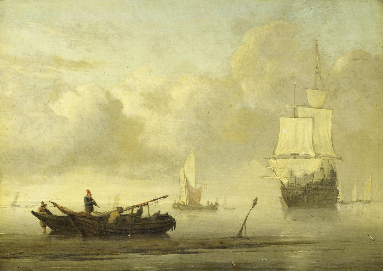 Ships near the Coast during a Calm by Willem van de Velde (II)