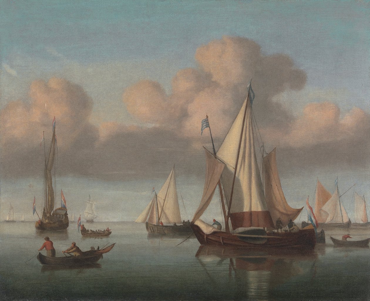 A Kaag at Anchor with Sails Hoisted and a State Yacht and Other Vessels by Willem van de Velde the Younger