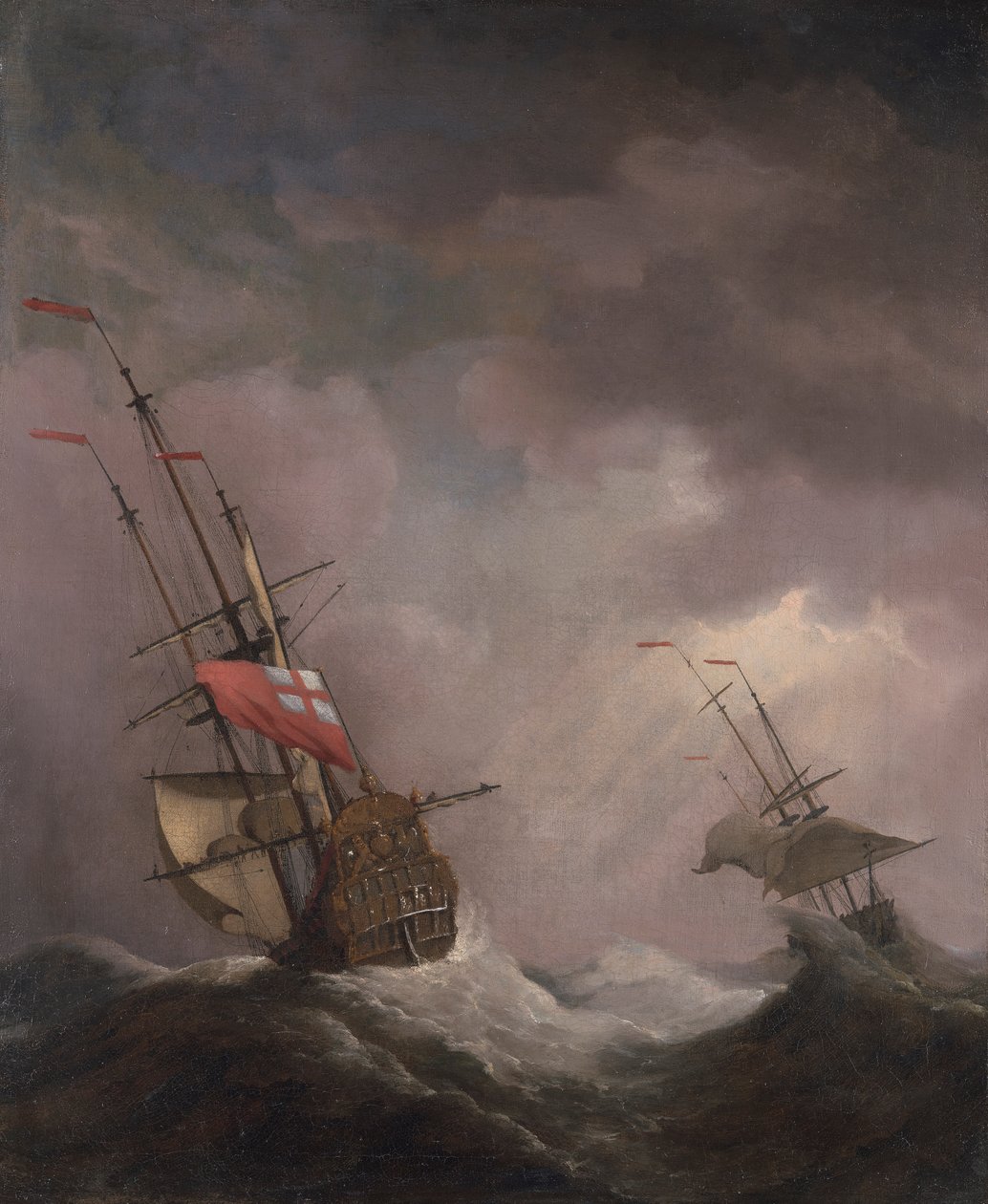An English Ship at Sea Running in a Gale by Willem van de Velde the Younger