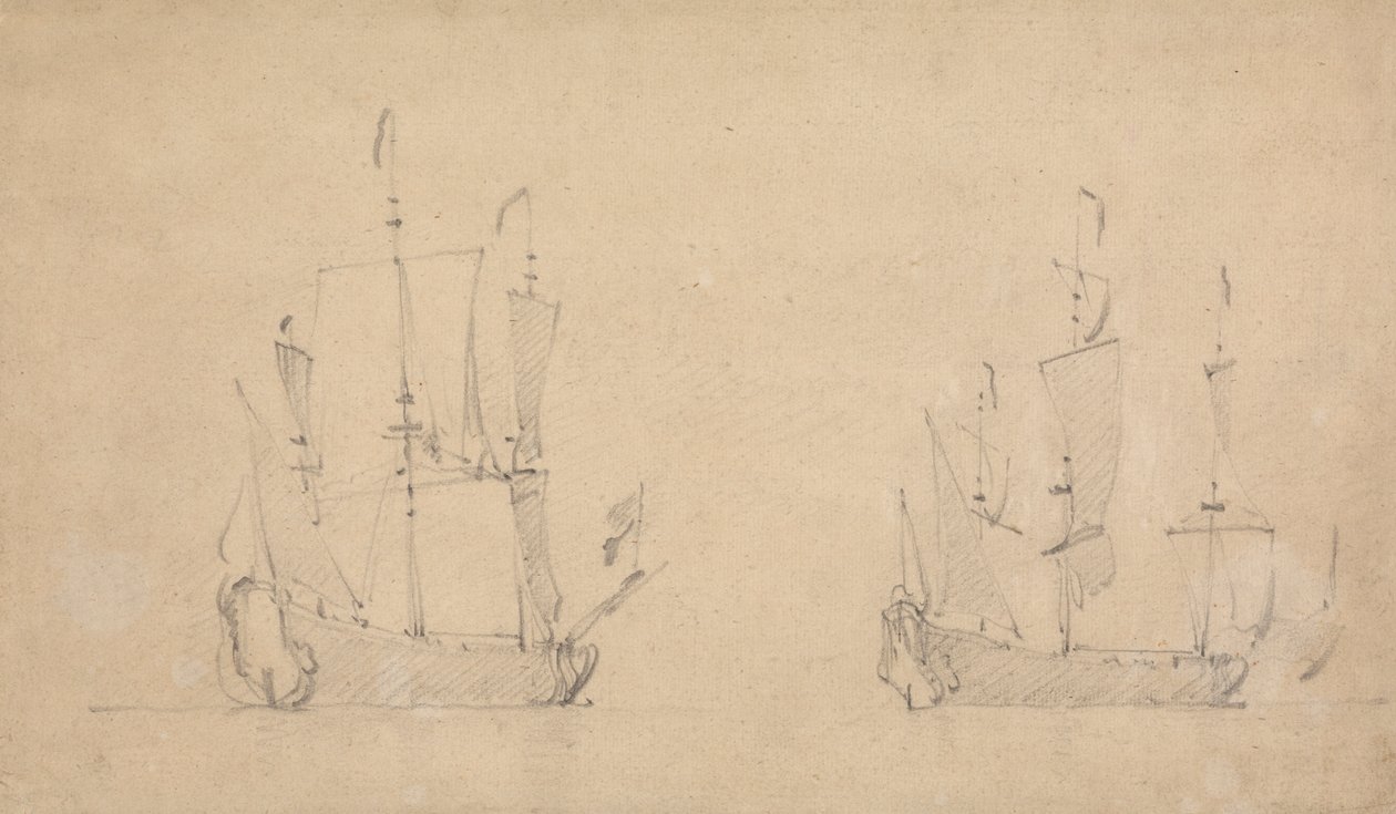 Starboard-quarter View of a Flagship in Light Airs and Similar View of Another by Willem van de Velde the Younger