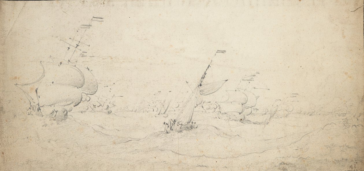 A Dutch Rear Squadron Going to Windward in a Heavy Sea (c.1672) by Willem van de the Elder Velde