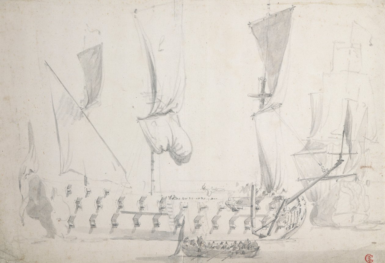 An English Fourth-Rate in Light Airs, c.1681 by Willem van de the Elder Velde