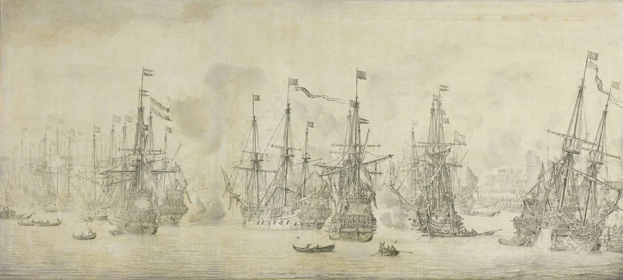 The Failed Attack of the English on the Return Fleet in the Port of Bergen by Willem van de the Elder Velde