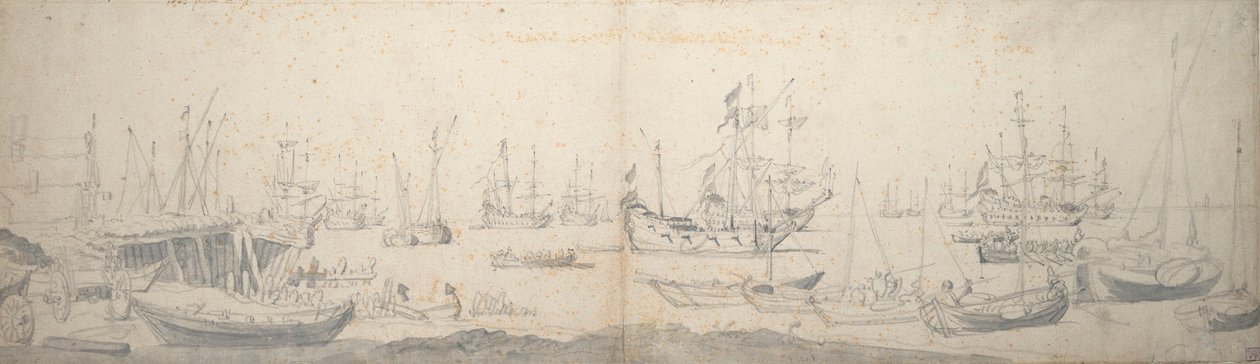 Weyschuits, a kaag and Dutch men-of-war in the Texel by Willem van de the Elder Velde