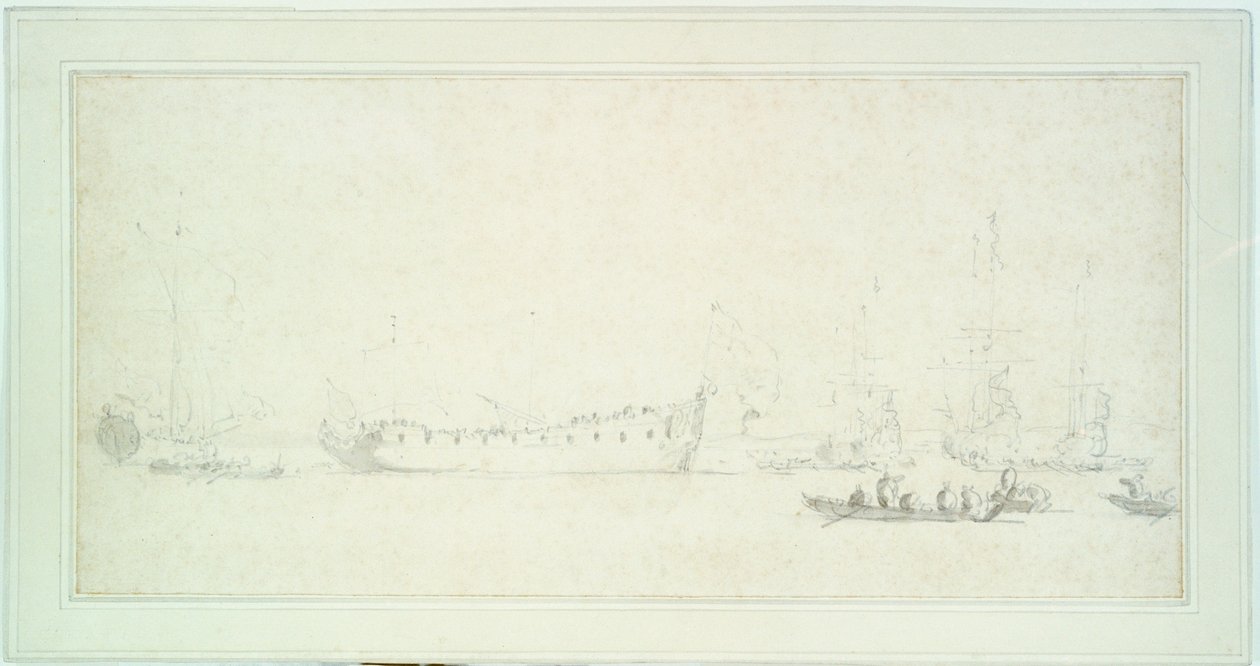 The launch of an English ship, probably the 