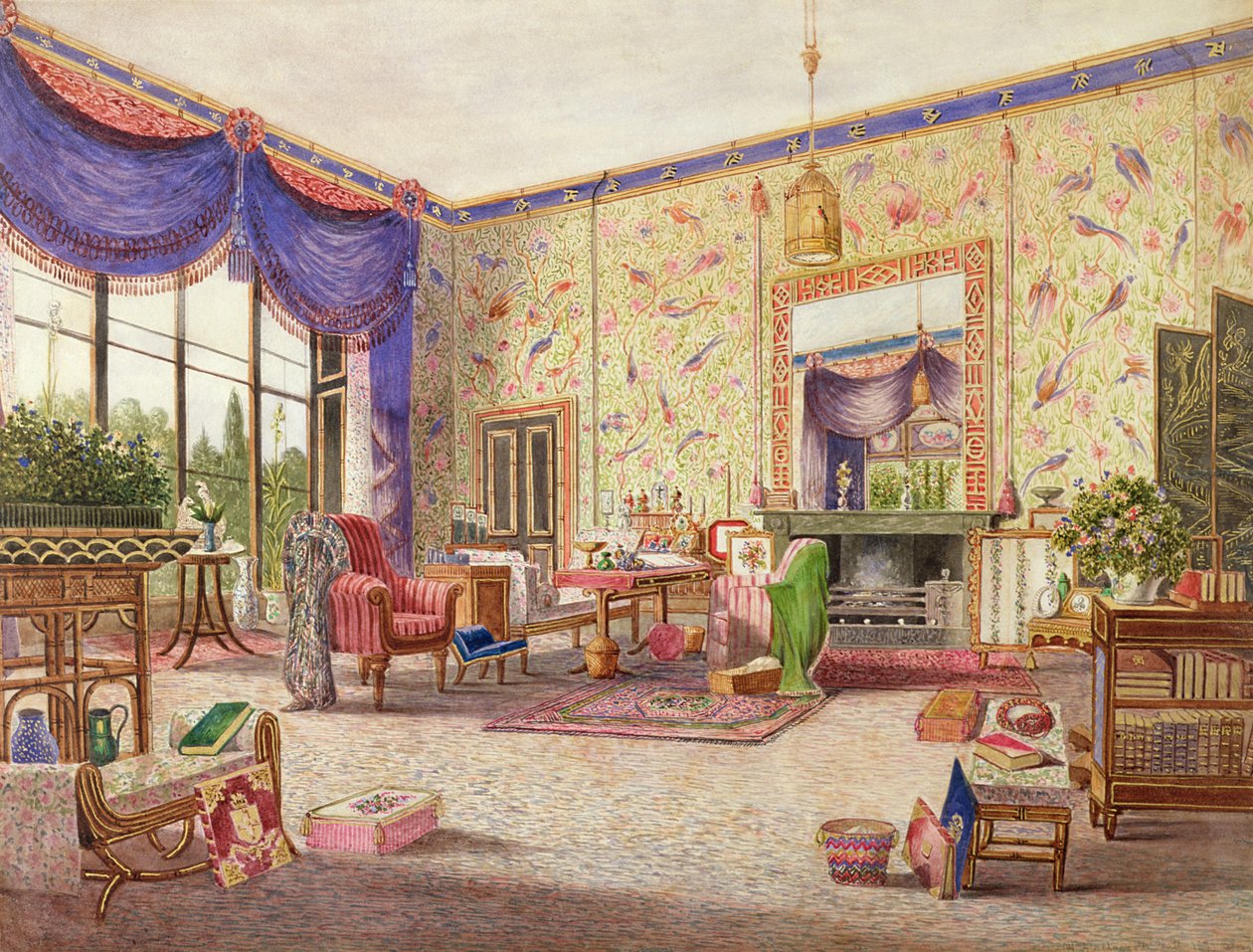The Interior of the Chinese Drawing Room, Middleton Park, Oxfordshire, 1840 by William Alfred Delamotte