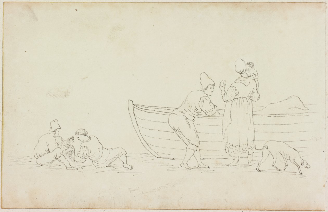 Figures and Dog with Boat by William Beilby