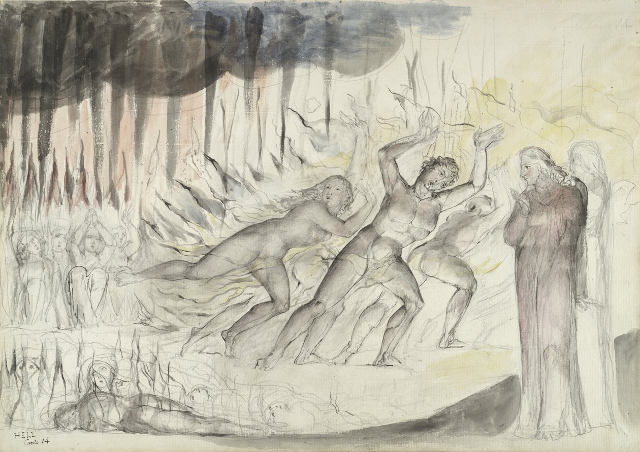 Dante and Virgil among the Blasphemers, illustration to the Divine Comedy by Dante Alighieri, 1824-27 by William Blake