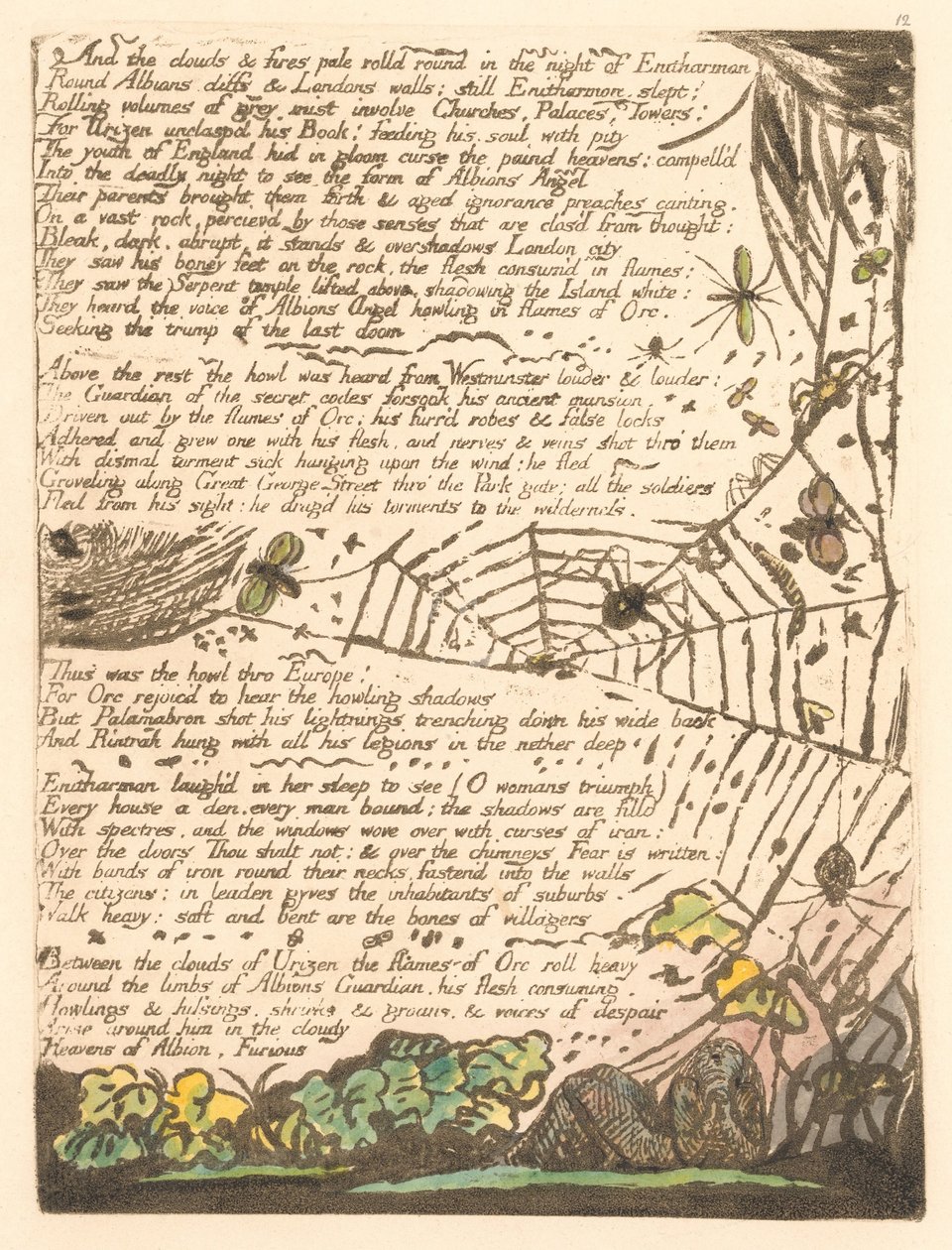 Europe. A Prophecy, Plate 14, And the Clouds and Fires (Bentley 15) by William Blake