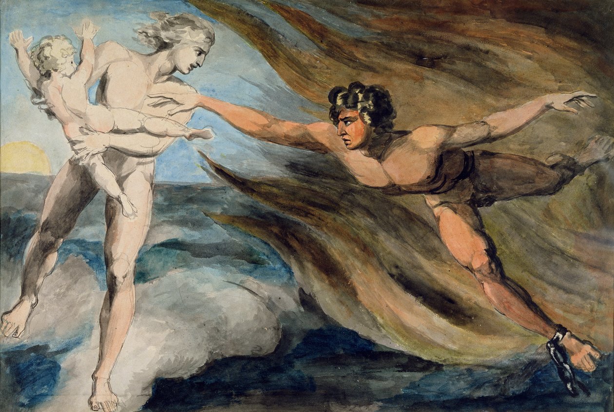 Good and Evil Angels Struggling for the Possession of a Child, c.1793-94 by William Blake