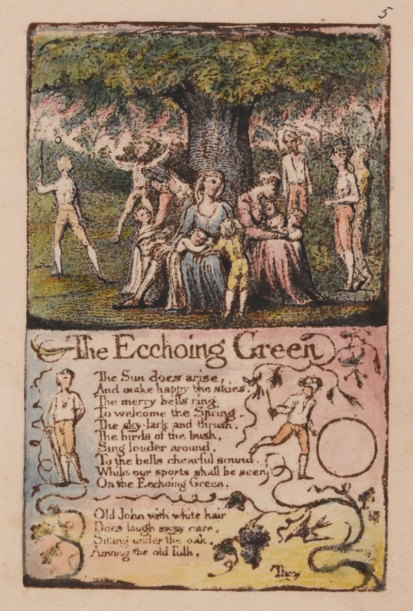 Songs of Innocence and of Experience, Plate 5, The Ecchoing Green (Bentley 6) by William Blake