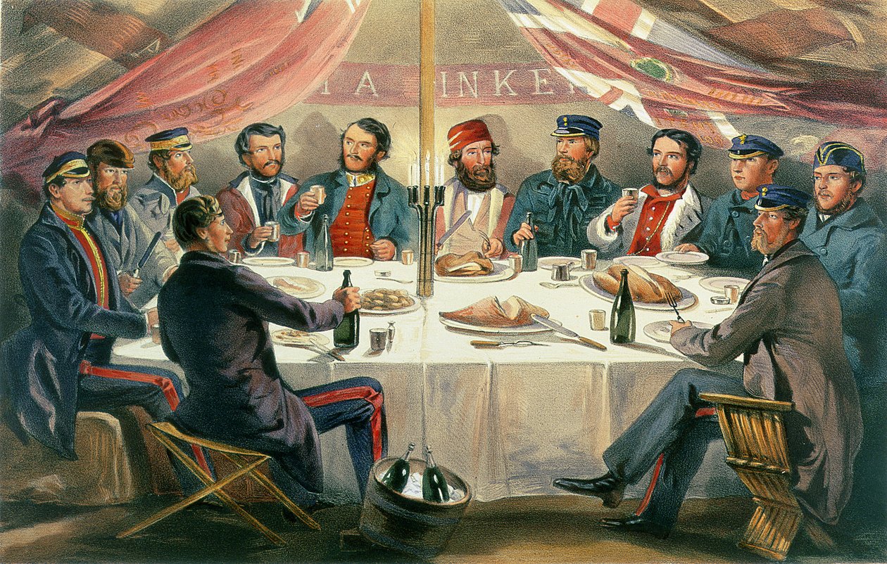 A Christmas Dinner on the Heights before Sebastopol, engraved by J.A. Vinter by William Crimea Simpson