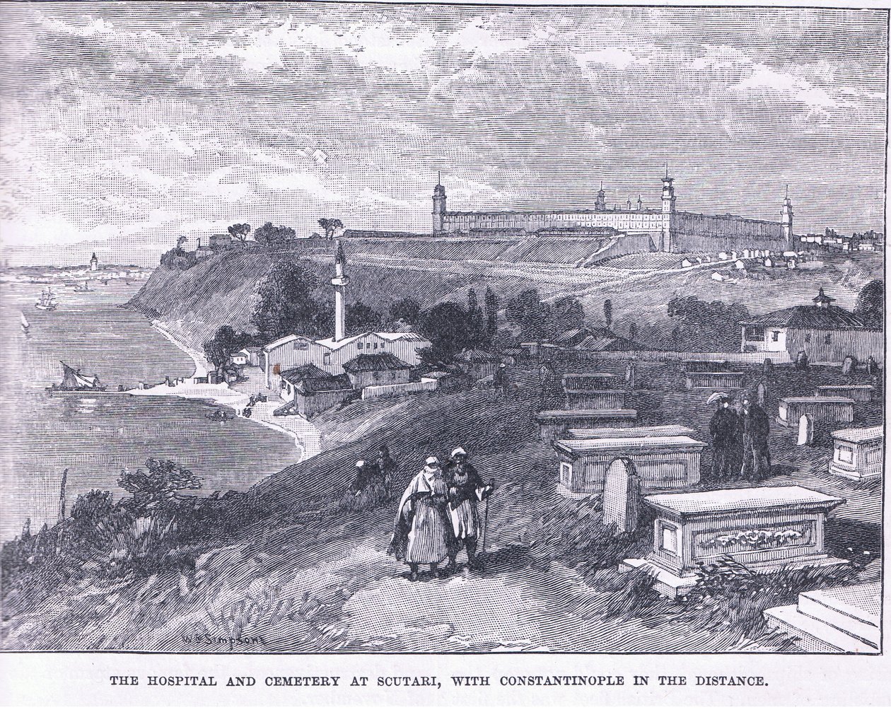 The hospital and cemetery at Soutari, with Constantinople in the distance by William Crimea Simpson