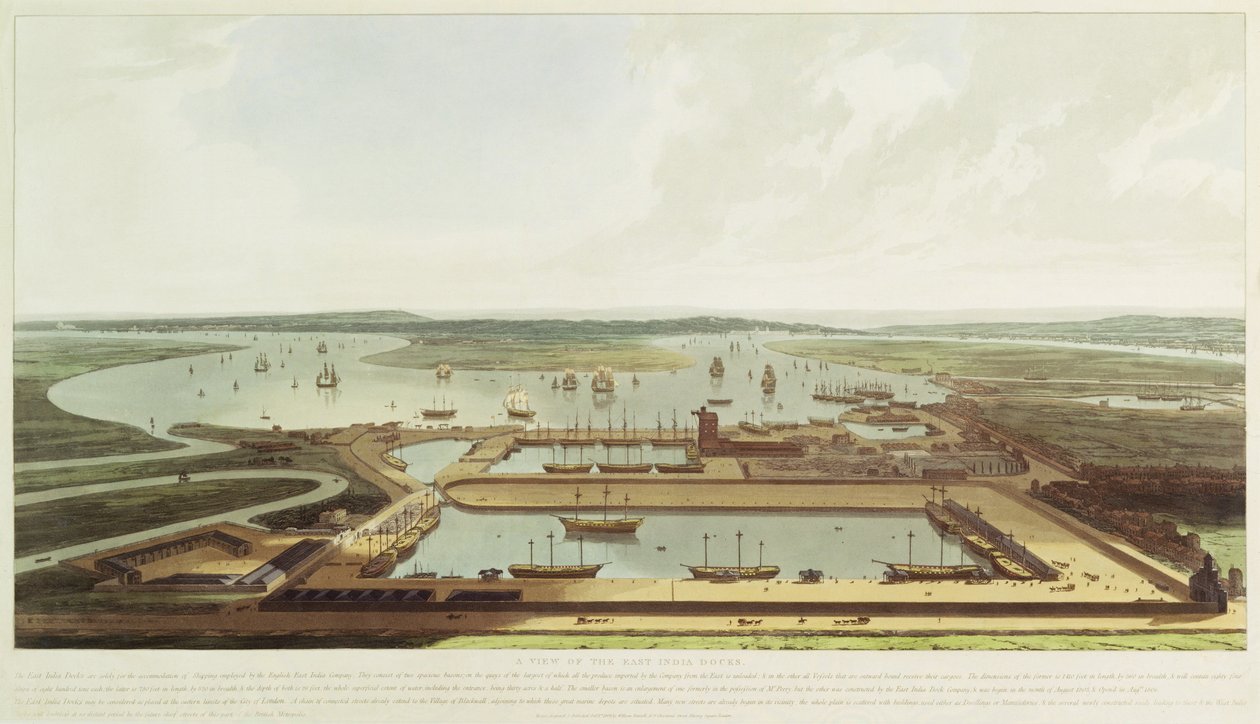 New Dock, Wapping, 1808 by William Daniell