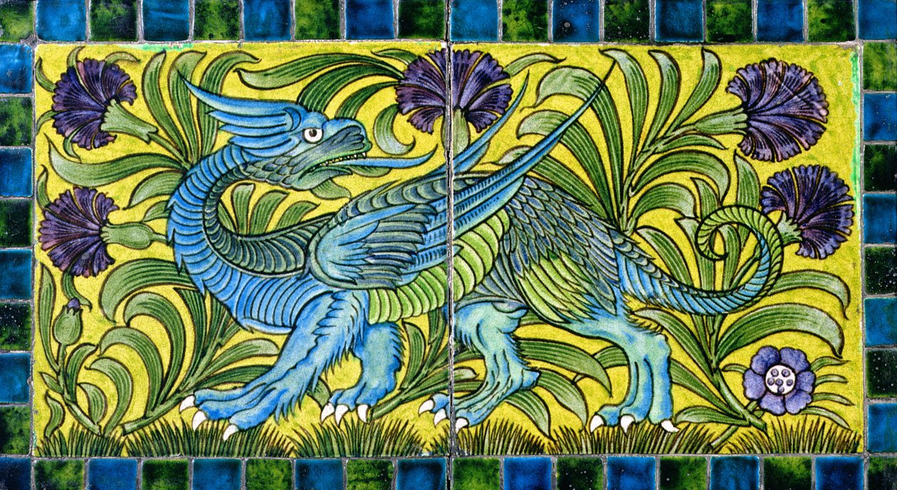 Tile with Dragon Design by William de Morgan