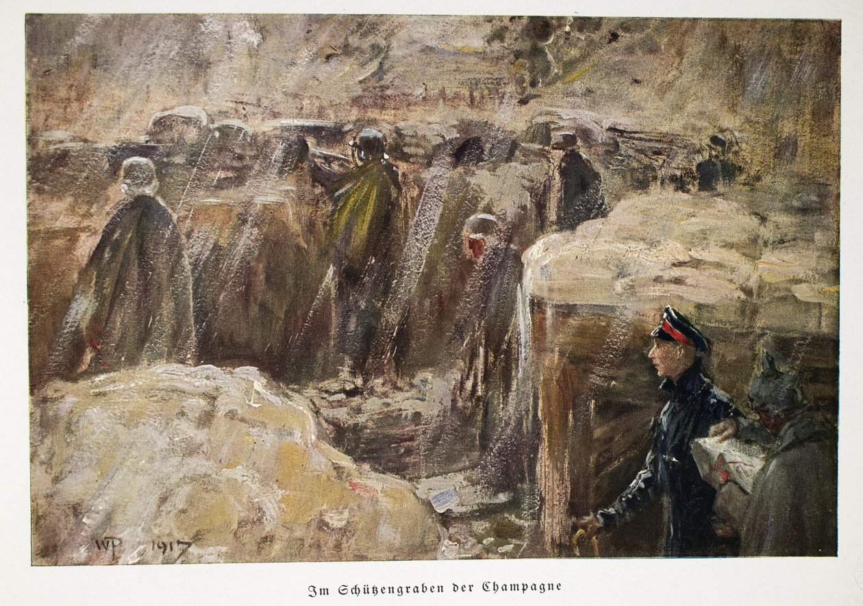 William, Crown Prince of Germany Visiting the Troops Behind the Lines in Their Trenches at Champagne by William Friedrich Georg Pape