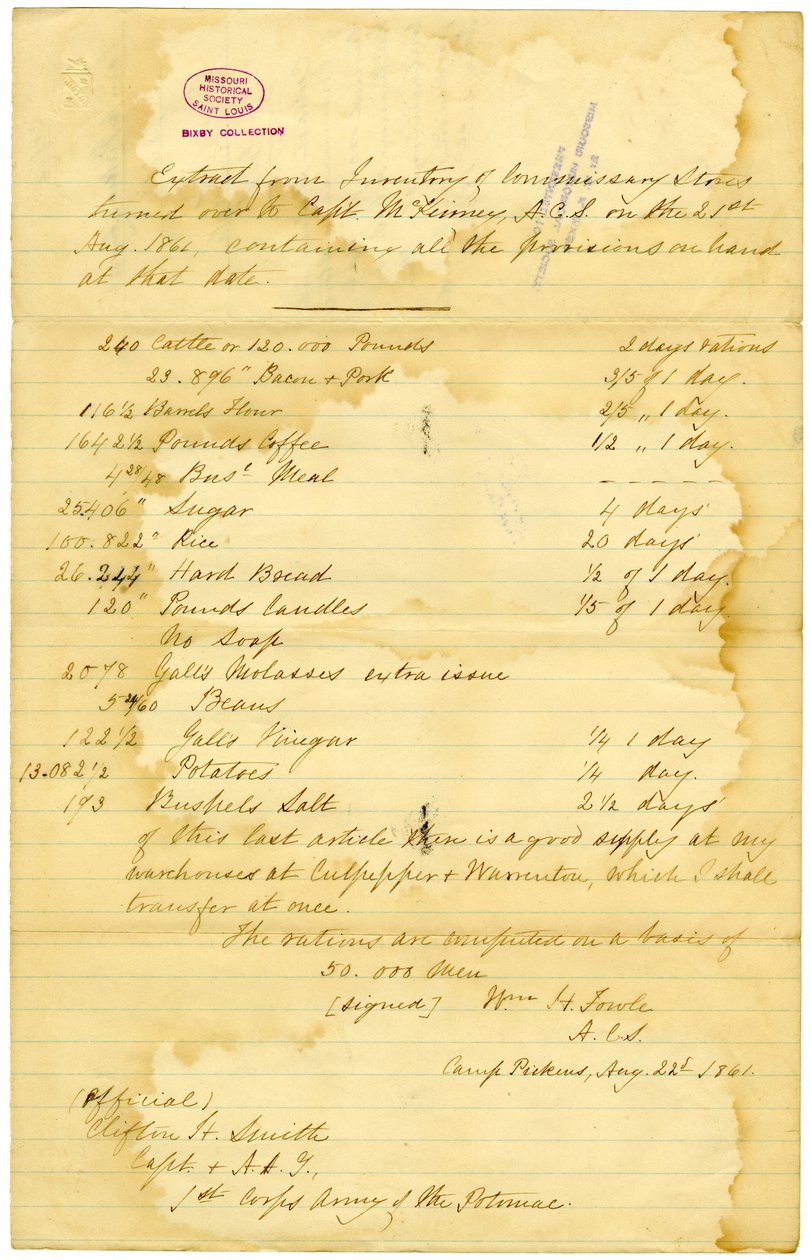 Contains List of All the Provisions on Hand by William H. Fowle