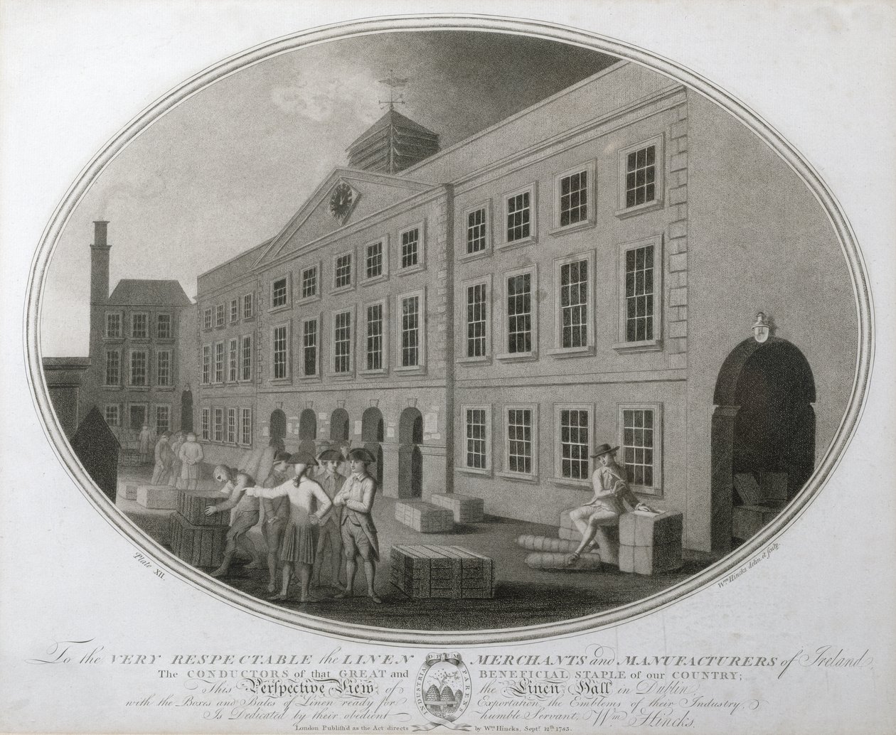 A Perspective View of the Linen Hall in Dublin, plate XII of The Linen Manufactory of Ireland, 1783 by William Hincks
