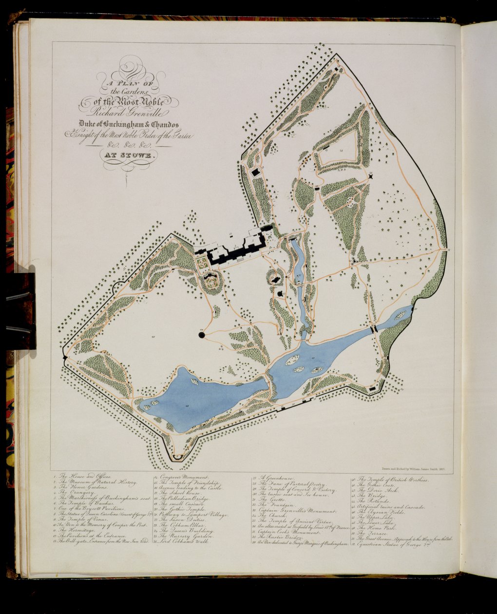 A Plan of the Gardens of Richard Grenville, Duke of Buckingham, at Stowe, etched by the artist, 1827 by William James Smith