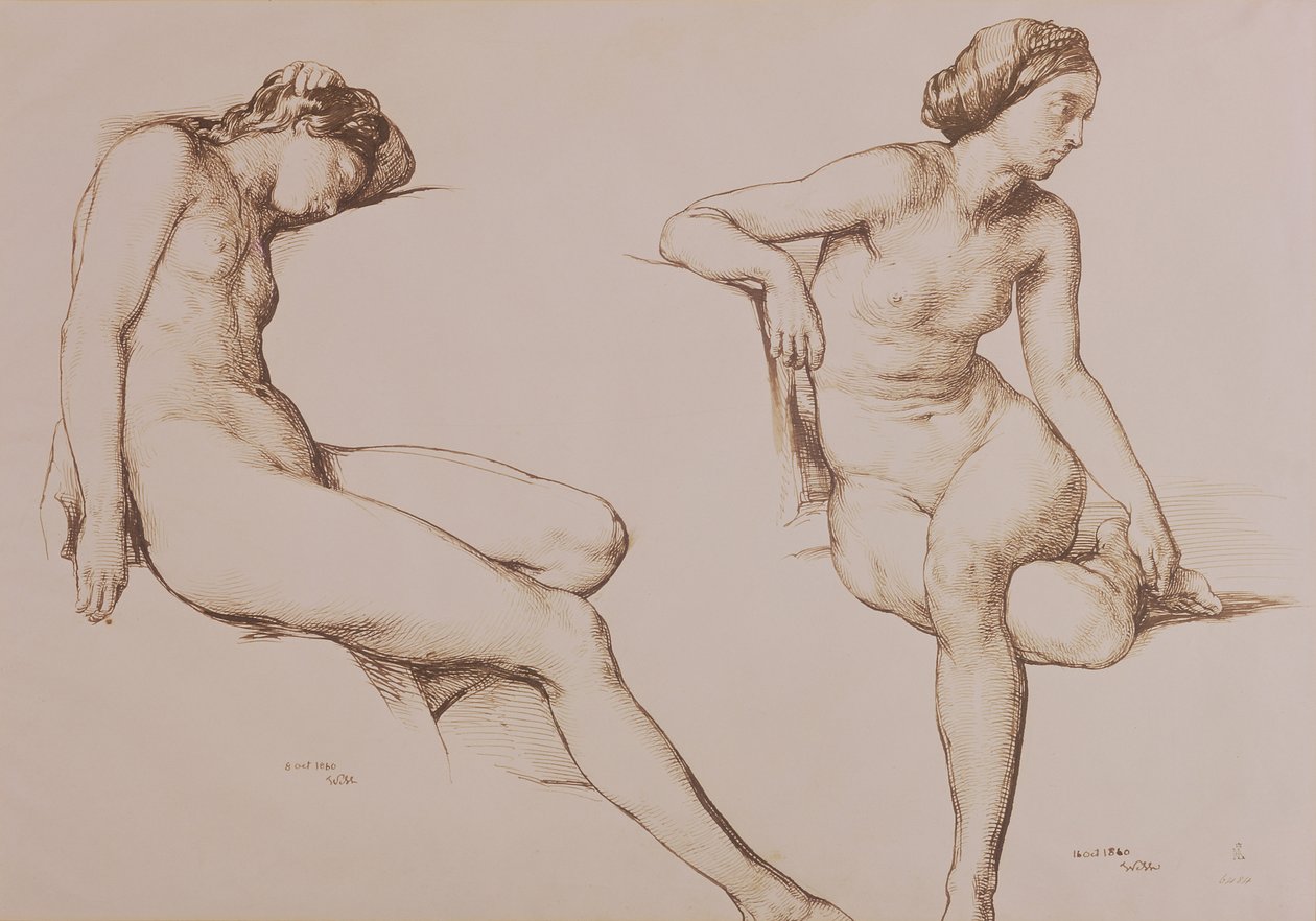 Sepia Drawing of Nude Woman, c.1860 by William Mulready
