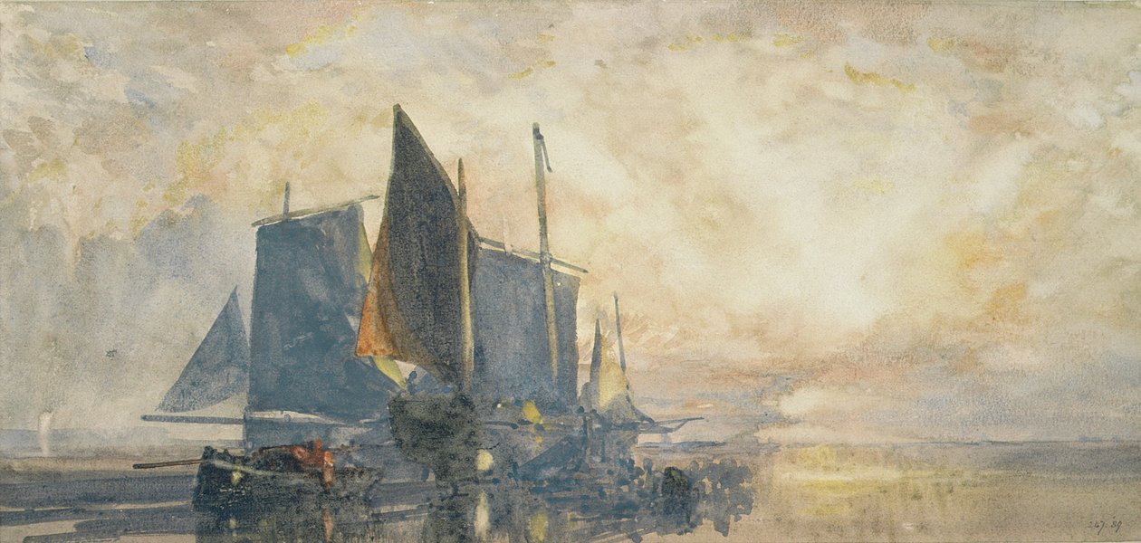Fishing Boats at Anchor: Sunset by William Roxby Beverly