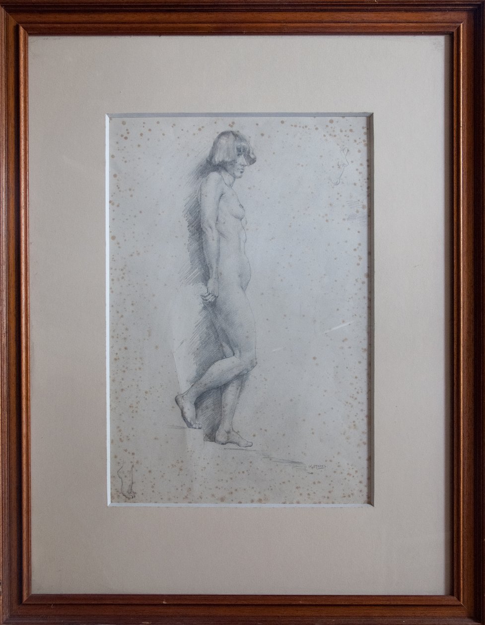 Nude, full length profile view, right foot raised by William Strang