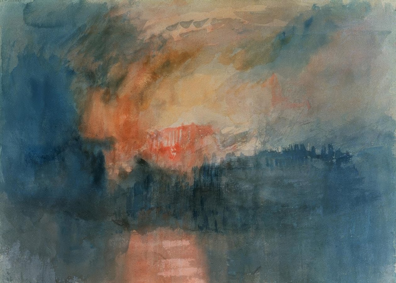 Fire of the Houses of Parliament on 16/10/1834 – 1835 – O / L – 23.3X32.5 – English Romanticism. Artist: Joseph Mallord William Turner. Location: Tate Gallery, England by Joseph Mallord William Turner