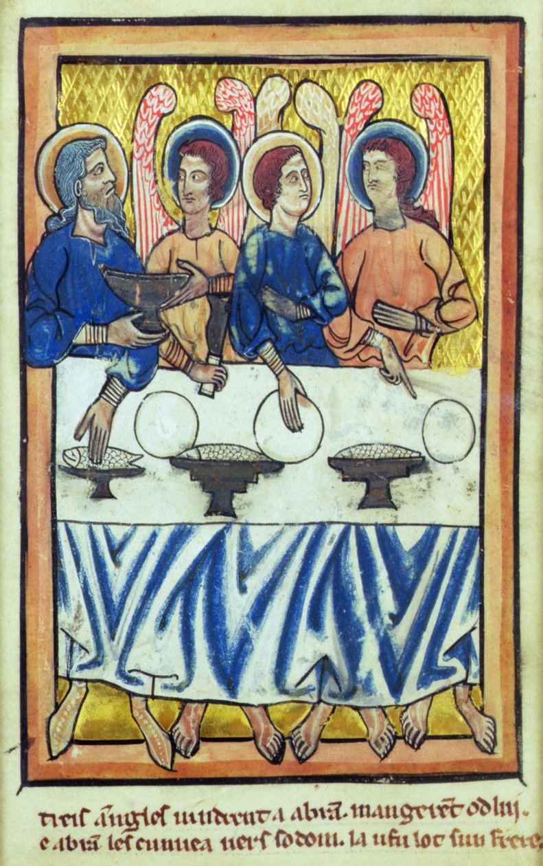 Abraham and the Three Angels, from a Book of Bible Pictures, c.1250 by William de Brailes  