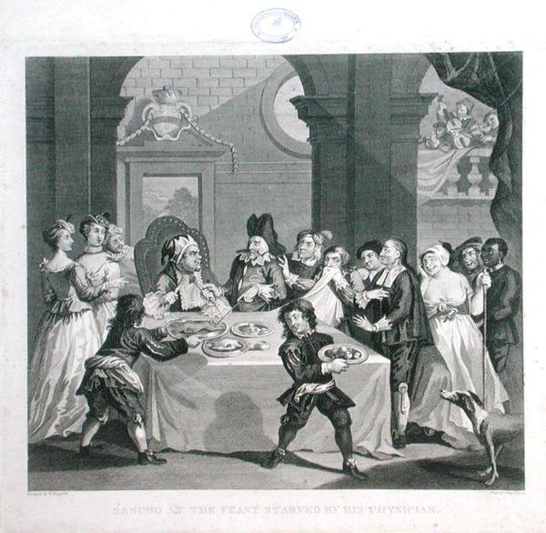 Sancho at the Feast Starved by his Physician, engraved by Thomas Cook (1744-1818) by William (after) Hogarth